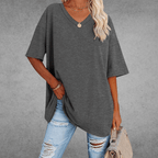 Women's Oversized V-Neck T-Shirt Casual Everyday Relaxed Fit Short Sleeve Comfortable Basic Tee – Kate - Lolly 