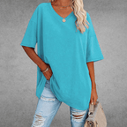 Women's Oversized V-Neck T-Shirt Casual Everyday Relaxed Fit Short Sleeve Comfortable Basic Tee – Kate - Lolly 