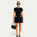 Women's Pearl Trim Mini Dress Short Sleeve Above-the-Knee Formal Chic Date Night Party Work Office Everyday – WhyRose - Lolly 