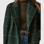Women's Plaid Wool-Blend Coat Tailored Notch Lapel Winter Overcoat - Lolly 