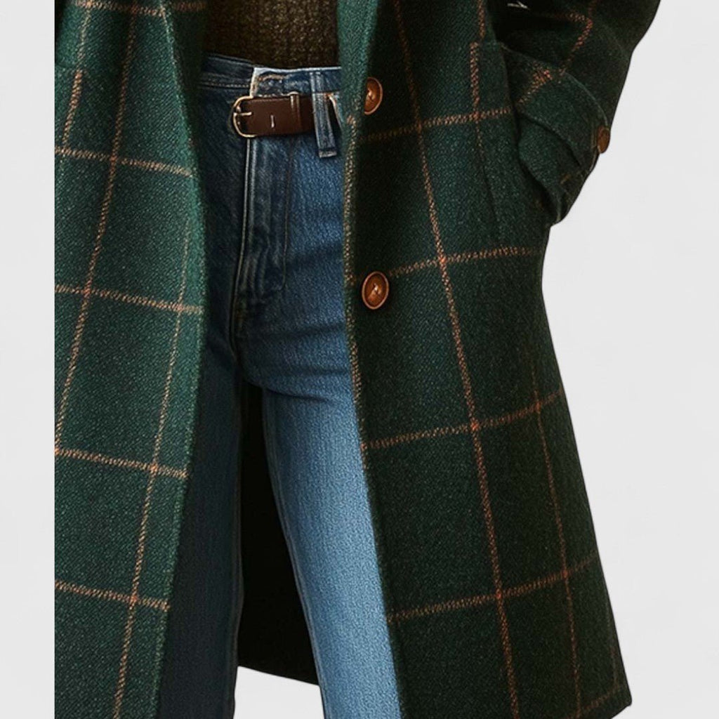 Women's Plaid Wool-Blend Coat Tailored Notch Lapel Winter Overcoat - Lolly 