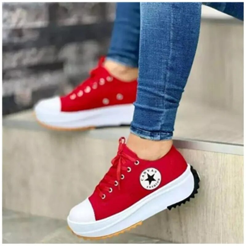 Women's Platform Canvas Sneakers Orthopedic Lace-Up Casual Everyday Streetwear Walking Comfort Trendy – Heidi Multicolor - Lolly 