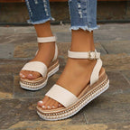Women's Platform Sandals Ankle Strap Open Toe Summer Beach Casual Wedge - Lolly 