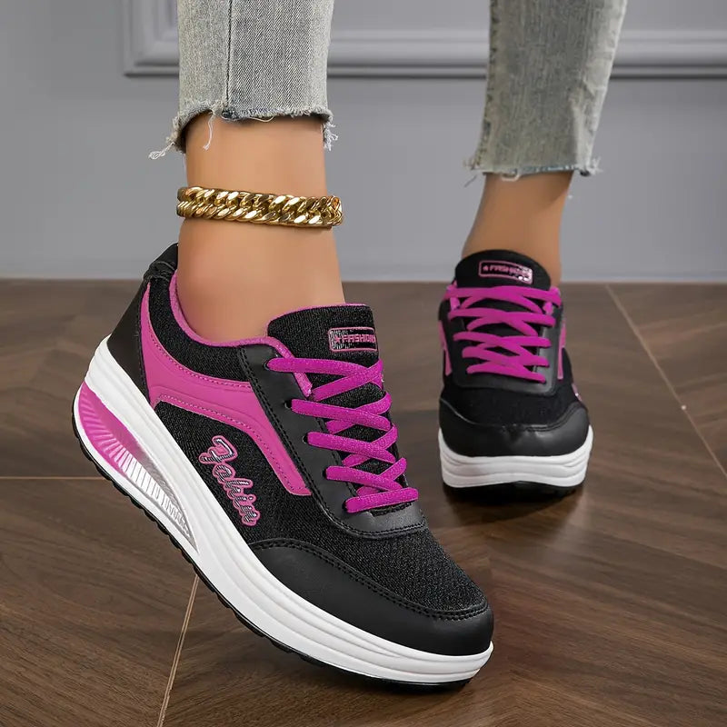 Women's Platform Sneakers Lace-Up Casual Walking Shoes Fashion Printed - Lolly 
