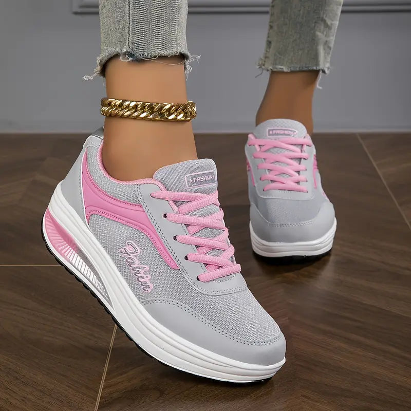 Women's Platform Sneakers Lace-Up Casual Walking Shoes Fashion Printed - Lolly 