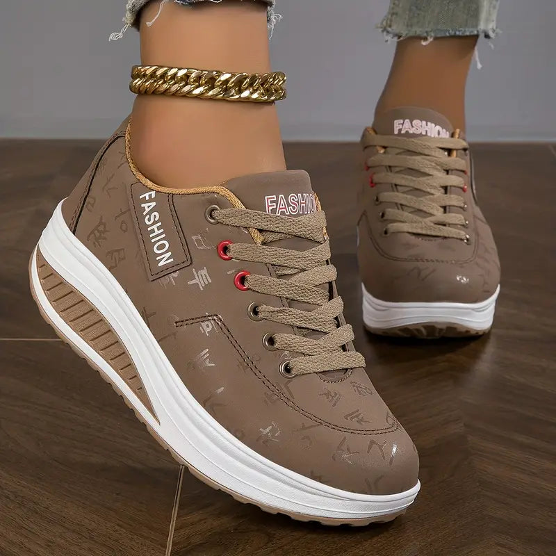 Women's Platform Sneakers Lace-Up Casual Walking Shoes Fashion Printed - Lolly 