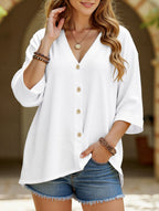 Women's Plus Size V-Neck Button Cardigan Top Sleeve Loose Casual Everyday Blouse – Multicolor - Lolly 