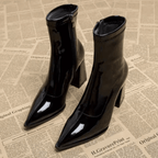 Women's Pointed Toe Ankle Boots Block Heel Side Zip Party Evening - Lolly 