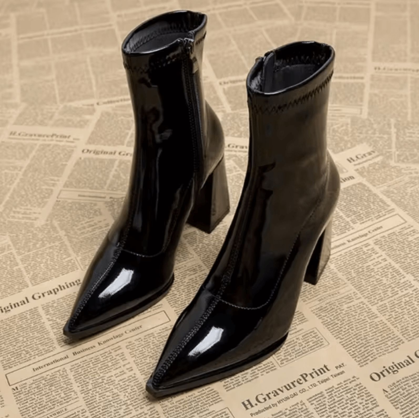 Women's Pointed Toe Ankle Boots Block Heel Side Zip Party Evening - Lolly 