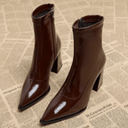 Women's Pointed Toe Ankle Boots Block Heel Side Zip Party Evening - Lolly 