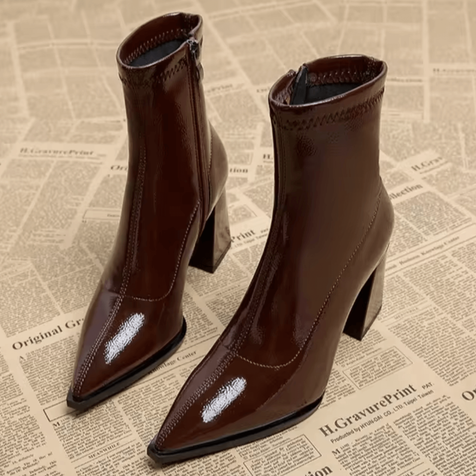 Women's Pointed Toe Ankle Boots Block Heel Side Zip Party Evening - Lolly 