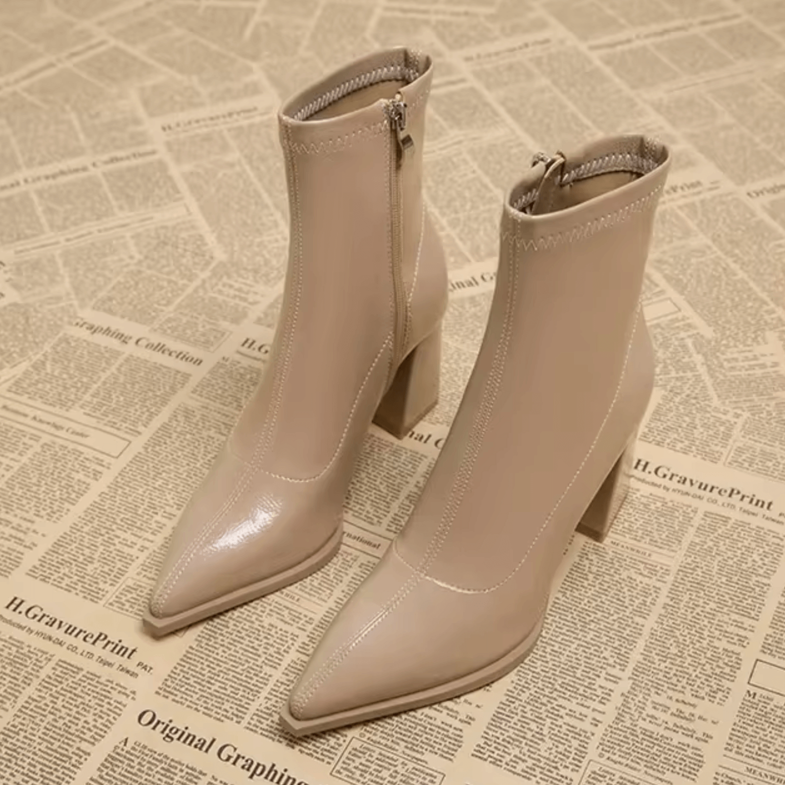 Women's Pointed Toe Ankle Boots Block Heel Side Zip Party Evening - Lolly 