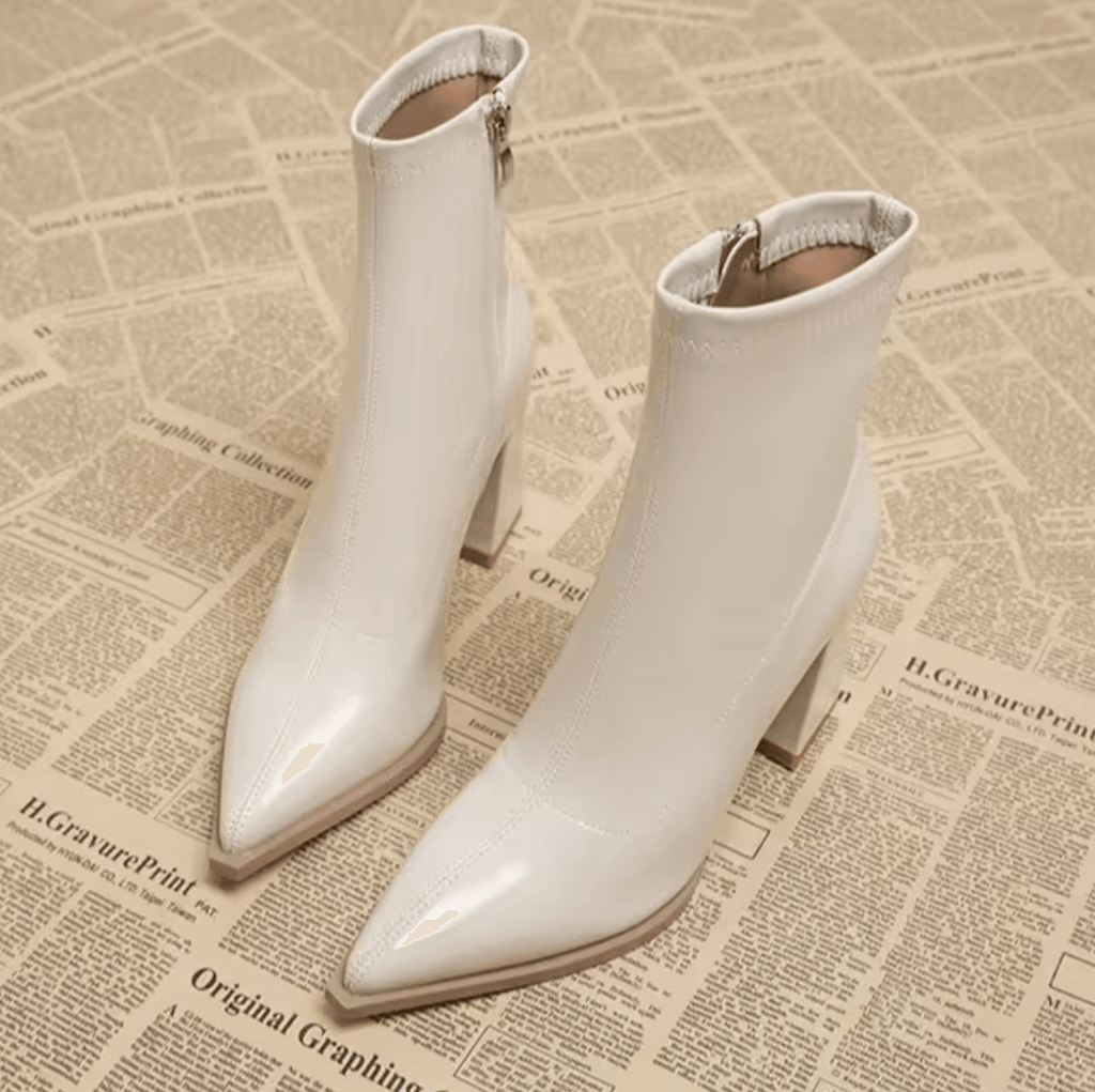 Women's Pointed Toe Ankle Boots Block Heel Side Zip Party Evening - Lolly 
