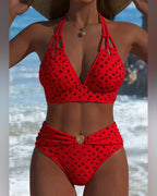 Women's Polka Dot Halter Bikini Set Two-Piece Sleeveless Beach Summer Vacation - Lolly 