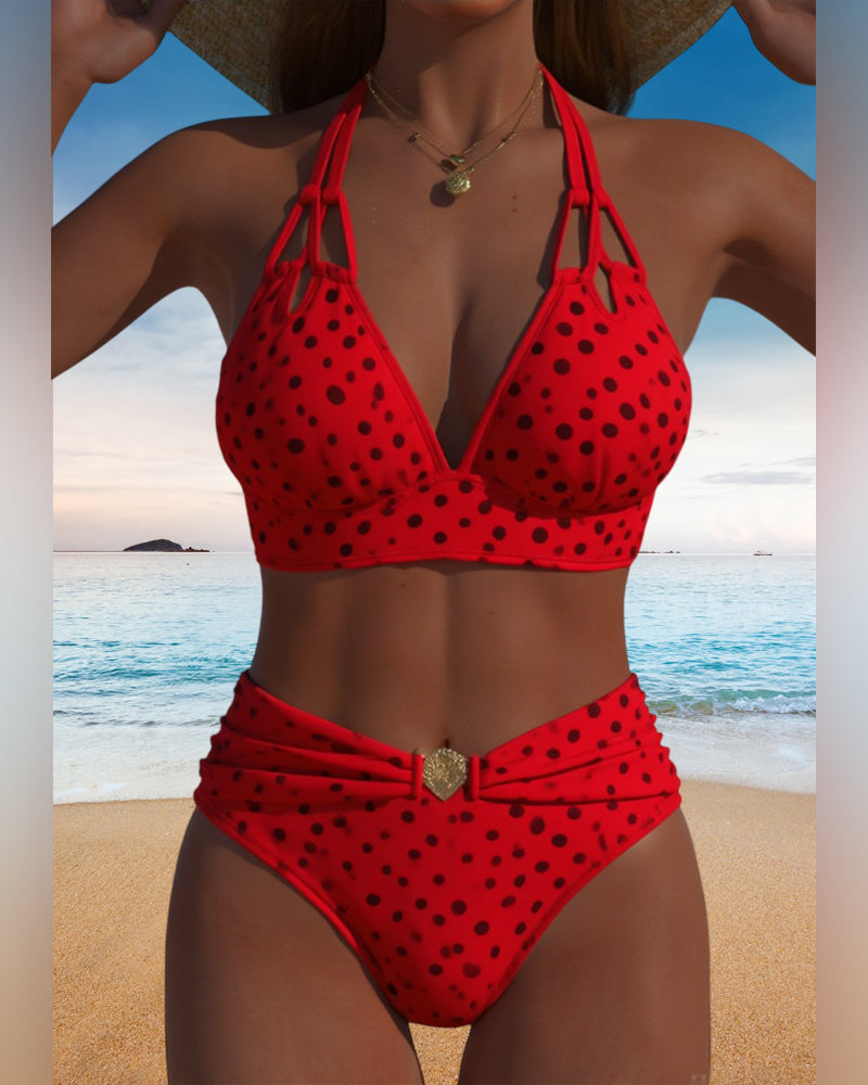 Women's Polka Dot Halter Bikini Set Two-Piece Sleeveless Beach Summer Vacation - Lolly 