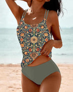 Women's Printed Tankini Swimsuit Set High Waist Layered Strap Smoothing Coastal Beach Summer Swimwear – Multicolor - Lolly 