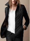 Women's Quilted Jacket Snap Button Turned-Down Collar Lightweight Fall Winter Outerwear - Lolly 