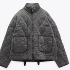 Women's Quilted Padded Jacket Full-Zip Stand Collar Winter Casual Outerwear - Lolly 