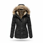 Women's Quilted Puffer Jacket Winter Hooded Coat Faux Fur Trim Fleece Lined - Lolly 