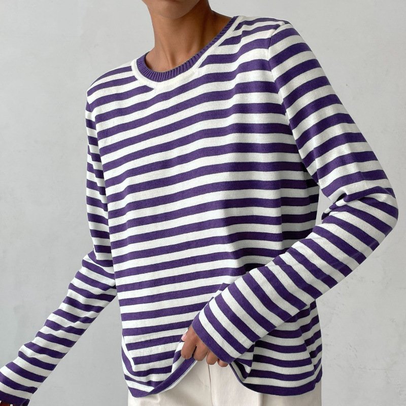 Women's Relaxed-Fit Nautical Striped Sweater Long Sleeve Crew Neck Casual Pullover - Lolly 