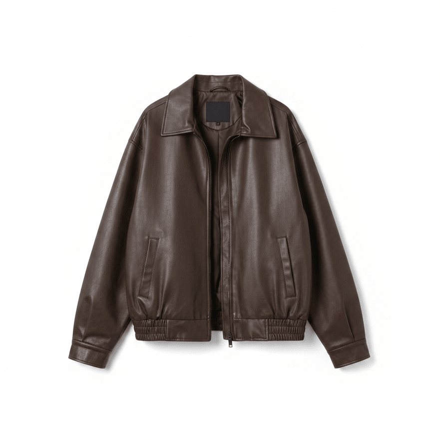 Women's Relaxed Fit PU Leather Bomber Jacket Casual Everyday Outerwear - Lolly 