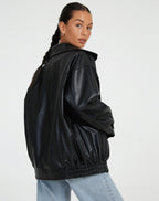 Women's Relaxed Fit PU Leather Bomber Jacket Casual Everyday Outerwear - Lolly 