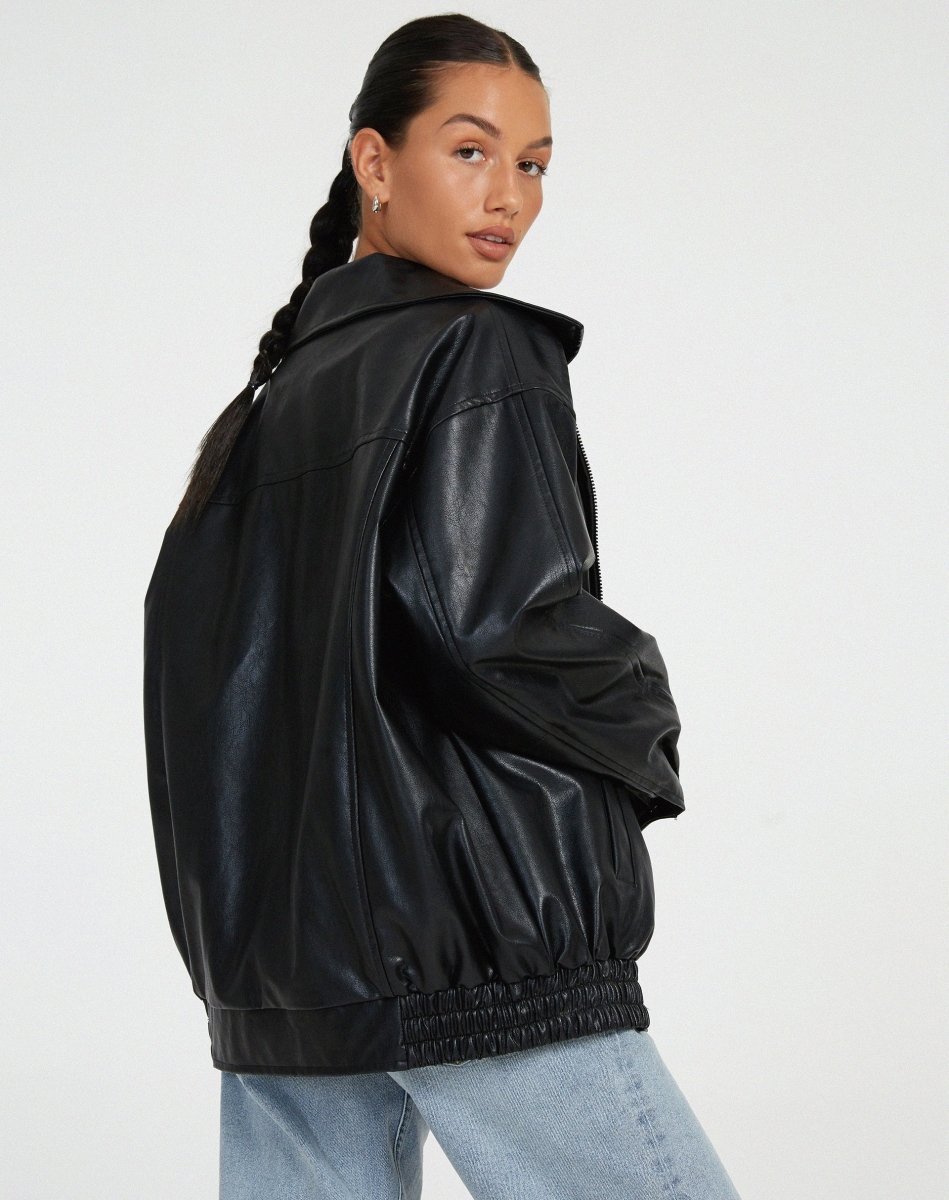 Women's Relaxed Fit PU Leather Bomber Jacket Casual Everyday Outerwear - Lolly 