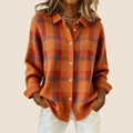Women's Retro Check Plaid Flannel Shirt Jacket Casual Everyday Fall Winter Cozy Outdoor Streetwear – Vivienne Orange Blue Red - Lolly 