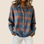 Women's Retro Check Plaid Flannel Shirt Jacket Casual Everyday Fall Winter Cozy Outdoor Streetwear – Vivienne Orange Blue Red - Lolly 