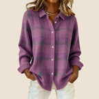Women's Retro Check Plaid Flannel Shirt Jacket Casual Everyday Fall Winter Cozy Outdoor Streetwear – Vivienne Orange Blue Red - Lolly 