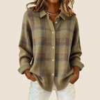 Women's Retro Check Plaid Flannel Shirt Jacket Casual Everyday Fall Winter Cozy Outdoor Streetwear – Vivienne Orange Blue Red - Lolly 
