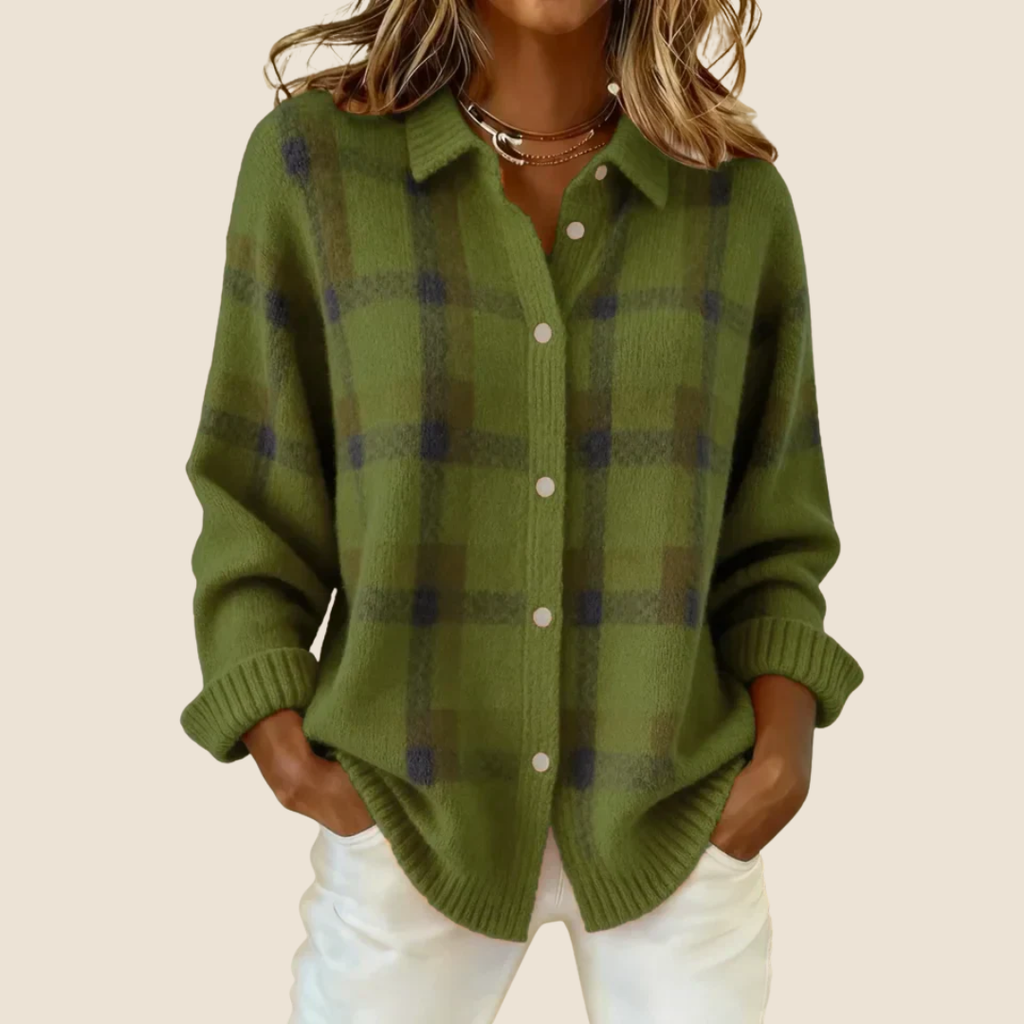 Women's Retro Check Plaid Flannel Shirt Jacket Casual Everyday Fall Winter Cozy Outdoor Streetwear – Vivienne Orange Blue Red - Lolly 