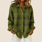 Women's Retro Check Plaid Flannel Shirt Jacket Casual Everyday Fall Winter Cozy Outdoor Streetwear – Vivienne Orange Blue Red - Lolly 