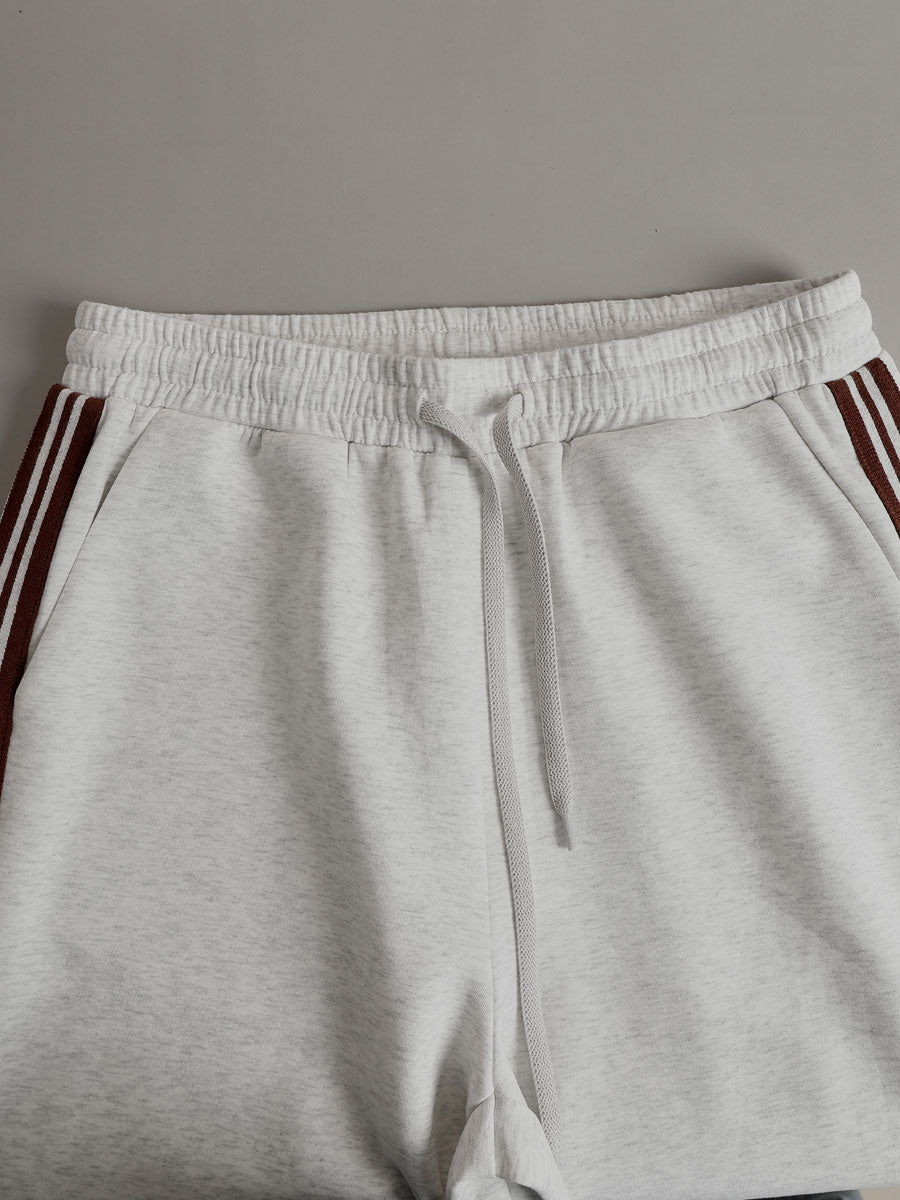 Women's Retro Sporty Two-Piece Set Half-Zip Sweatshirt Wide-Leg Pants Striped Webbing Casual – Grey White - Lolly 