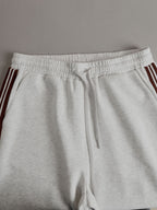 Women's Retro Sporty Two-Piece Set Half-Zip Sweatshirt Wide-Leg Pants Striped Webbing Casual – Grey White - Lolly 