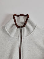 Women's Retro Sporty Two-Piece Set Half-Zip Sweatshirt Wide-Leg Pants Striped Webbing Casual – Grey White - Lolly 