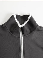 Women's Retro Sporty Two-Piece Set Half-Zip Sweatshirt Wide-Leg Pants Striped Webbing Casual – Grey White - Lolly 