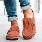 Women's Retro Suede Buckle Clog Mules Slip-On Flat Arch Support Casual Everyday Shoes – Marley - Lolly 