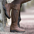 Women's Riding Boots Knee-High with Buckle Strap and Side Zip - Lolly 