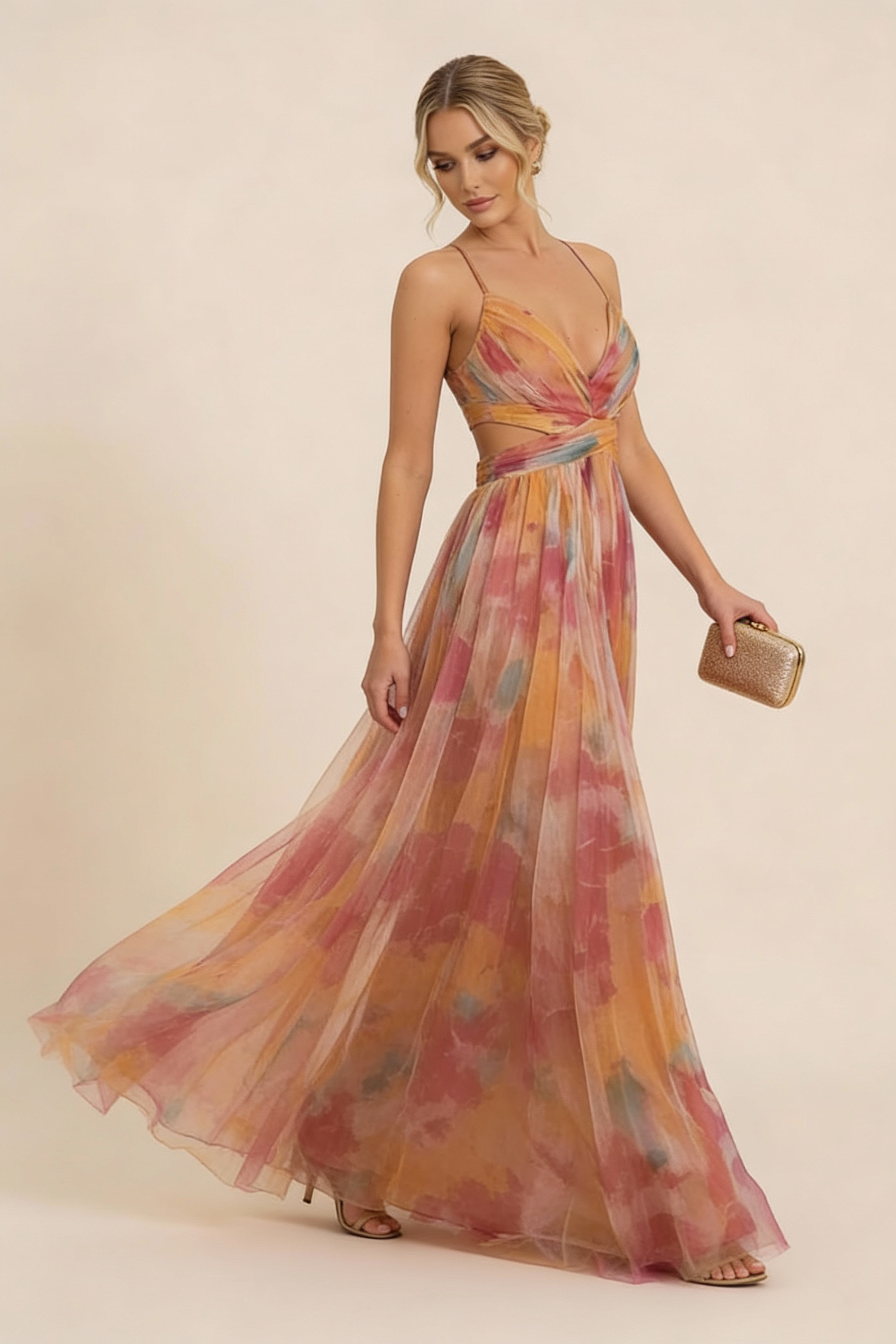 Women's Romantic Sleeveless Formal Dress – Softly Draped Fluid Elegant Party Dress & Wedding Guest Gown - Lolly 