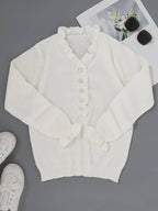 Women's Ruffle Blouse Decorative Buttons Flowing Neckline Feminine Elegant Casual Dressy Chic – Darcey - Lolly 