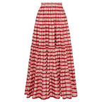 Women's Ruffle Cut-Out One-Piece Swimsuit & Long Skirt Set Red Striped Twist Front Beach Vacation Pool Party Summer Resort – Red & White - Lolly 