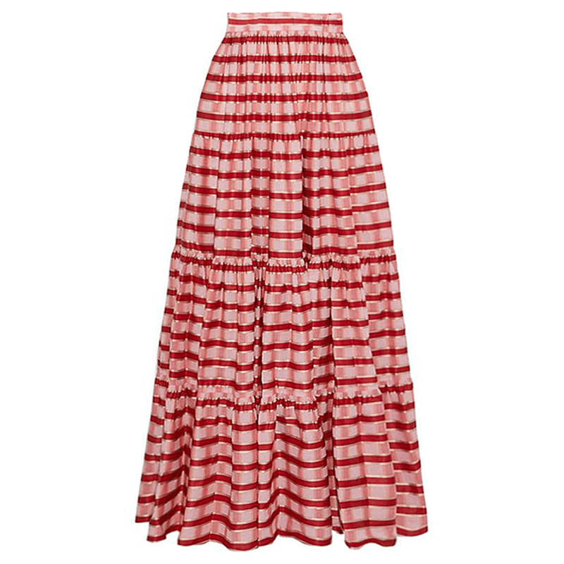 Women's Ruffle Cut-Out One-Piece Swimsuit & Long Skirt Set Red Striped Twist Front Beach Vacation Pool Party Summer Resort – Red & White - Lolly 