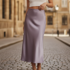 Women's Satin Skirt Elegant Casual Work Office Evening Cocktail Formal Fluid Slip Skirt – Olive - Lolly 