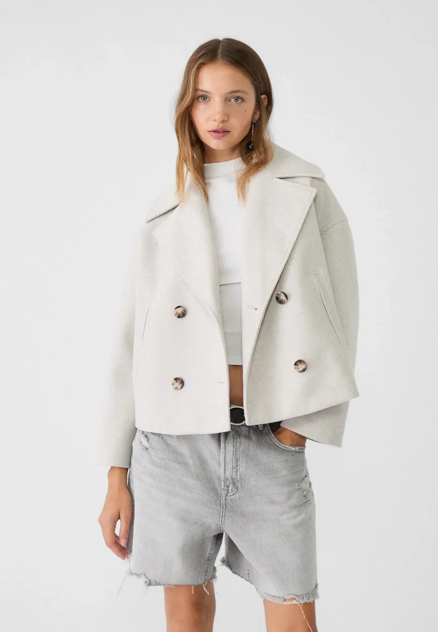Women's Short Double-Breasted Jacket Lapel Collar Button Placket Casual Chic Cropped Coat – Heidi - Lolly 