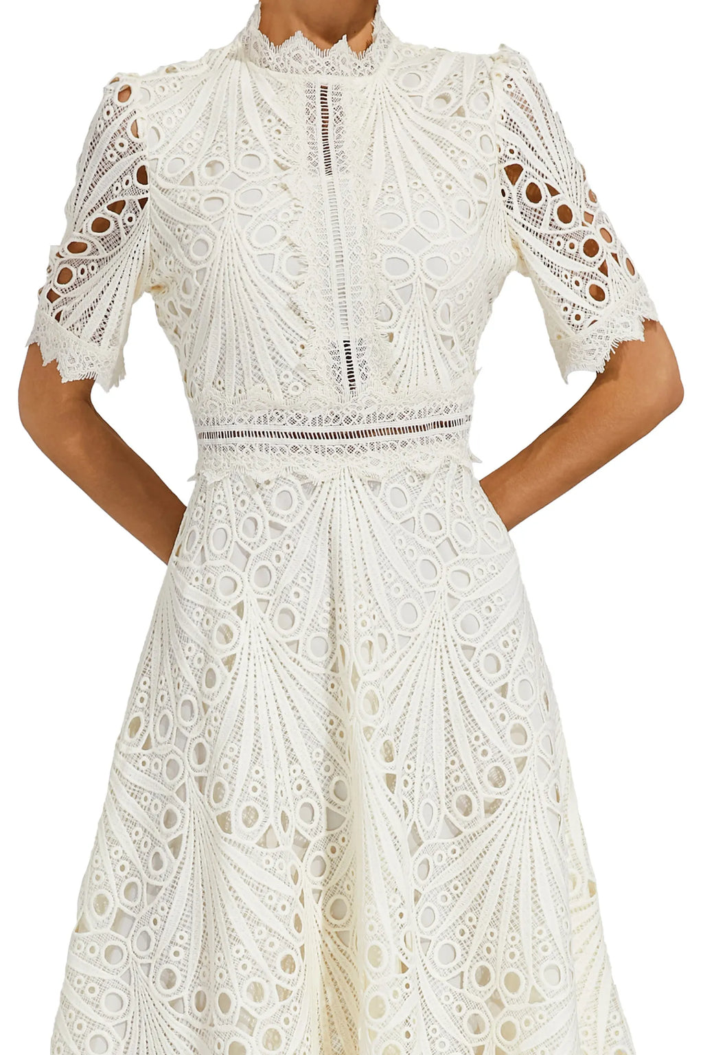 Women's Short Sleeve Lace Midi Dress Wedding Guest Summer Formal Elegant Scoop Neckline - Lolly 