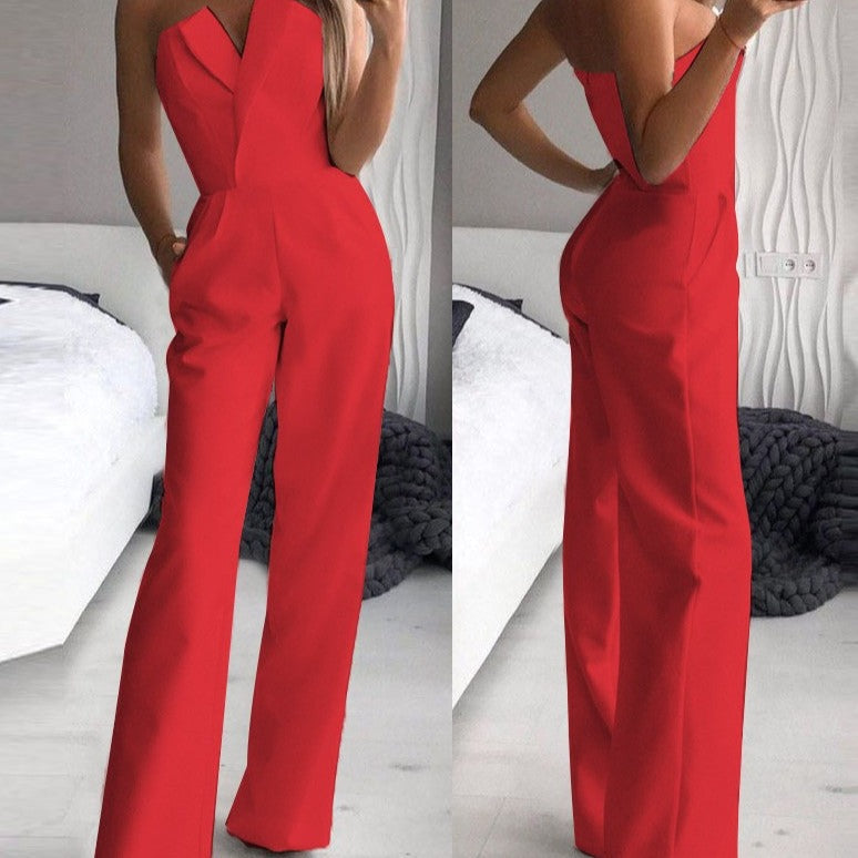 Women's Sleeveless Jumpsuit Wide Leg Backless Evening Party Formal - Lolly 
