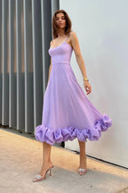 Women's Sleeveless Midi Wedding Guest Dress Fluid Silhouette Waist-Defining Lightweight Versatile – Heather - Lolly 