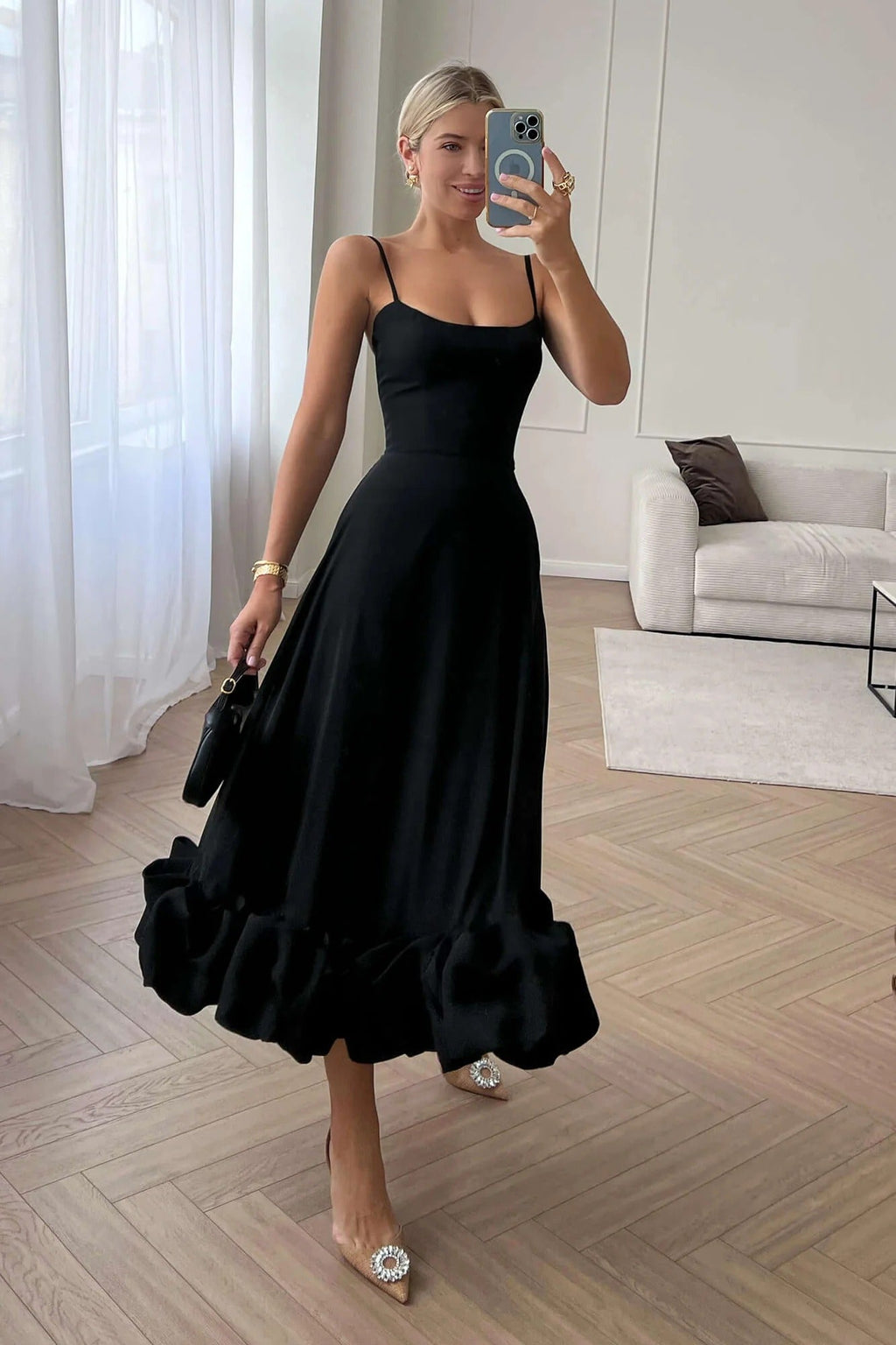 Women's Sleeveless Midi Wedding Guest Dress Fluid Silhouette Waist-Defining Lightweight Versatile – Heather - Lolly 
