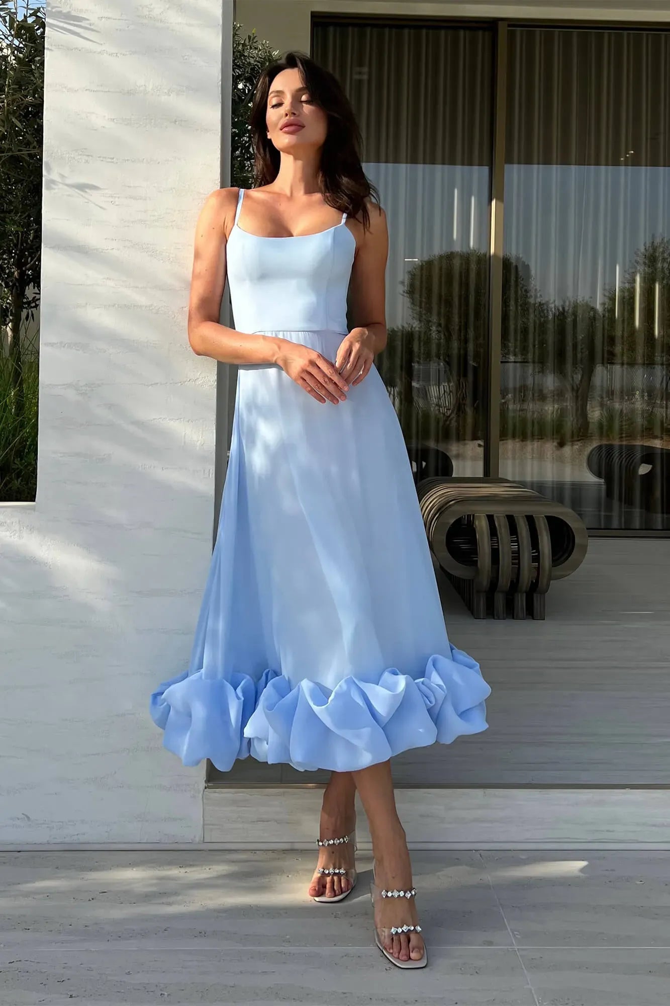 Women's Sleeveless Midi Wedding Guest Dress Fluid Silhouette Waist-Defining Lightweight Versatile – Heather - Lolly 